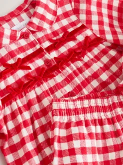 Rood/wit geruite ruit - Geweven pyjama met knopen (9 mnd-11 jr)