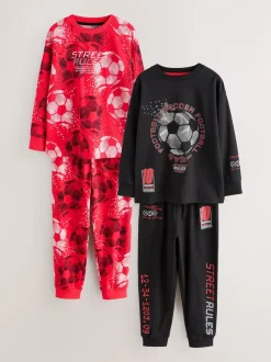 Rood/zwart voetbal  - Verpakking van 2 pyjama's met lange mouwen (3-16 jr)