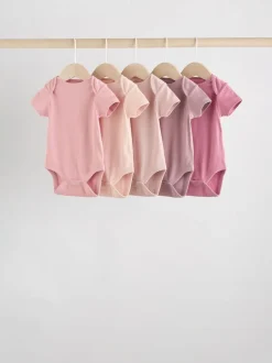 Roze - 5 Babyrompertjes met korte mouwen