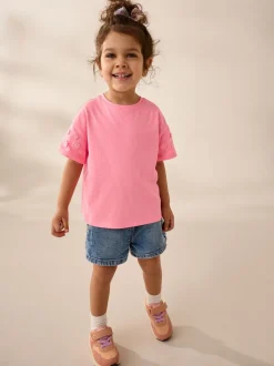 Roze - 100% katoenen T-shirt met korte mouwen en madeliefjesprint (3mnd -7jr)