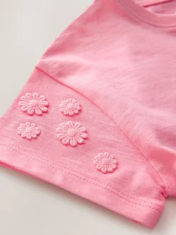Roze - 100% katoenen T-shirt met korte mouwen en madeliefjesprint (3mnd -7jr)