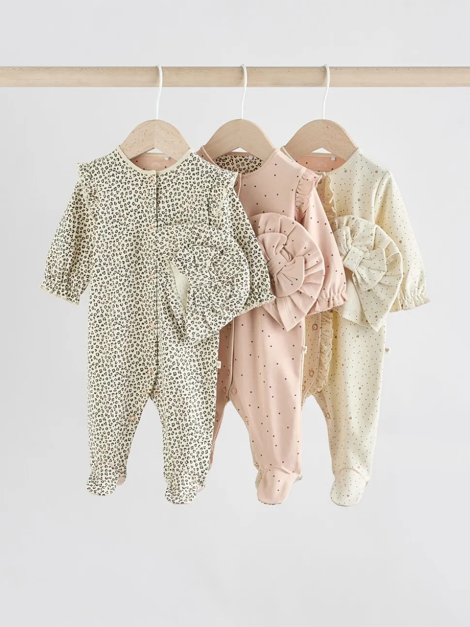 Roze - 3 Pack Baby slaappakjes met bijpassende tulbanden (0mnd-2jr)