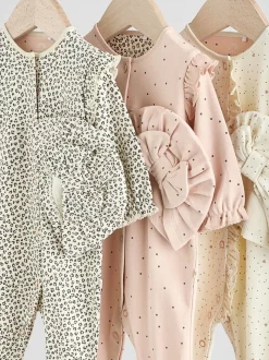 Roze - 3 Pack Baby slaappakjes met bijpassende tulbanden (0mnd-2jr)