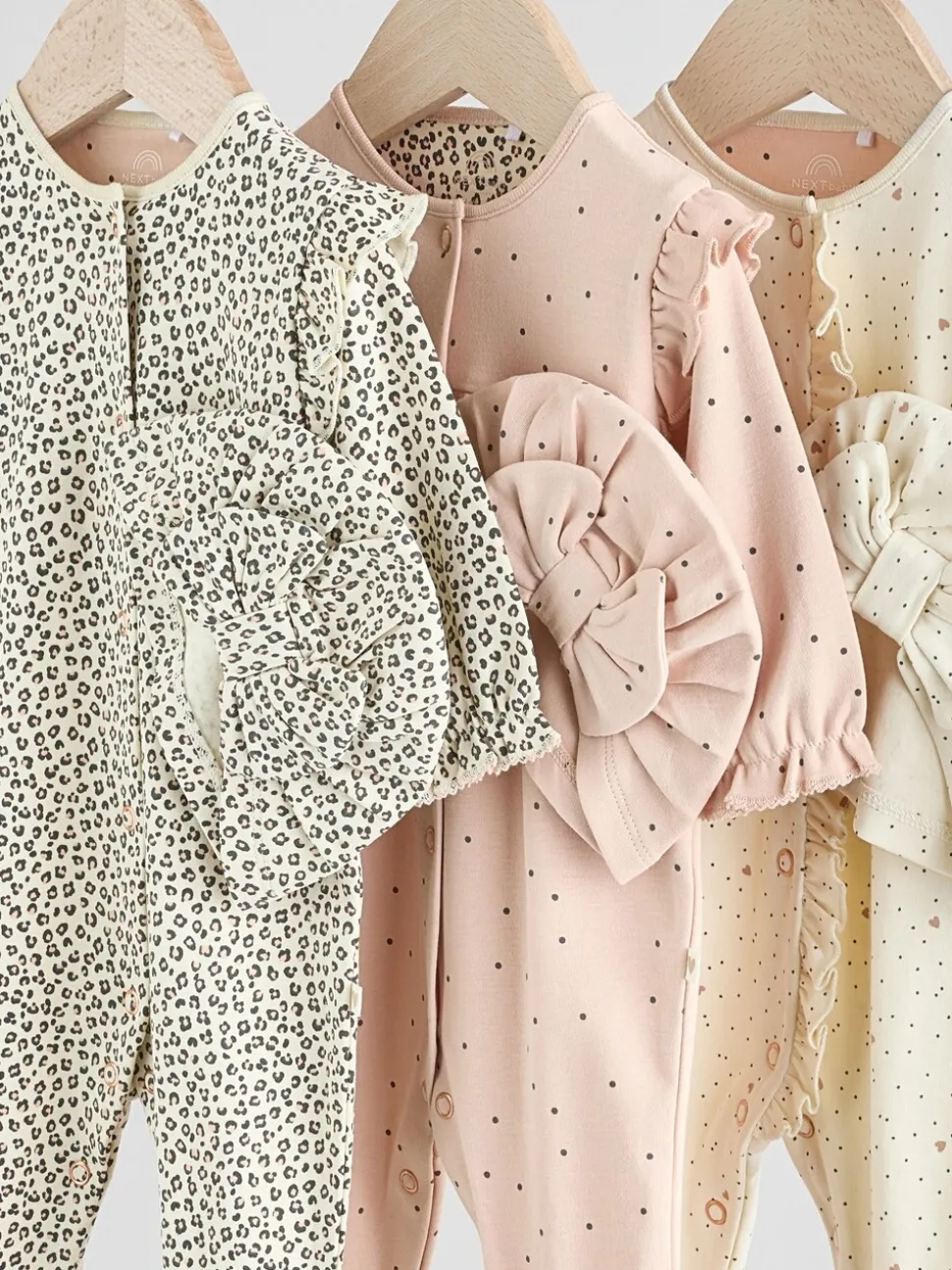 Roze - 3 Pack Baby slaappakjes met bijpassende tulbanden (0mnd-2jr)