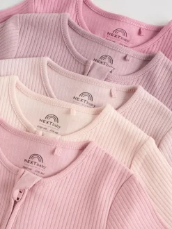 Roze - 5 Pack Two Way Zip Baby Footless Sleepsuits (0mths-3yrs)