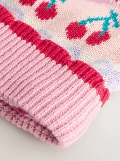 Roze - Baby gebreide Hoed met kersen Fairisle-patroon en pompon (0mnd -2jr)