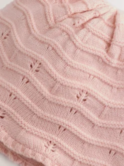 Roze - Baby Pointelle Pilotenmuts met Dubbele Pompon (0mnd-2jr)