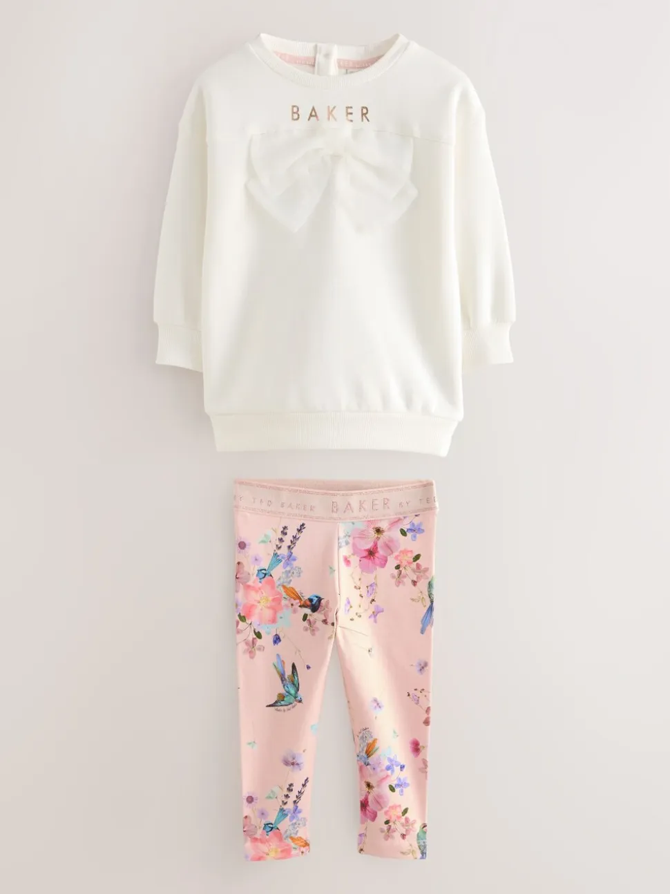 Roze - Baker by Ted Baker 2 -delige lange sweatset met strik en bloemenleggings
