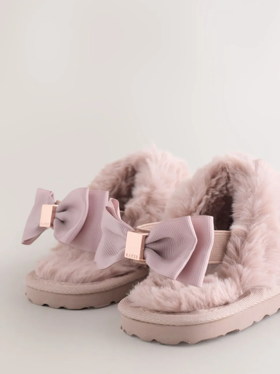 Roze - Baker by Ted Baker Meisjes suède Pantoffelmuiltjes van imitatiebont met Strik