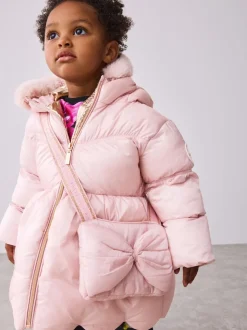 Roze - Baker by Ted Baker Regenbestendige gewatteerde jas met geschulpte rand en afneembare tas