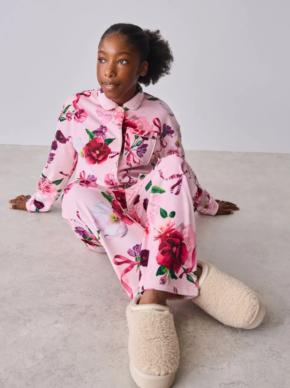 Roze - Baker by Ted Baker Floral Fleece Pyjamas Set 2 Piece