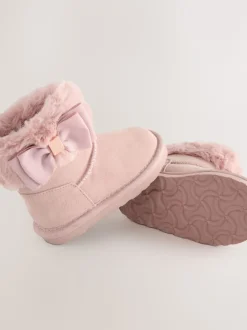 Roze - Baker by Ted Baker - Meisjespantoffels met imitatiebont en strik