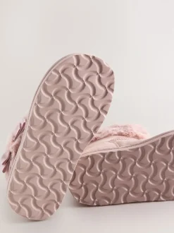 Roze - Baker by Ted Baker - Meisjespantoffels met imitatiebont en strik