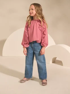Roze - Blouse met lange mouwen en ruches (3-16jr)