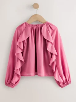 Roze - Blouse met lange mouwen en ruches (3-16jr)