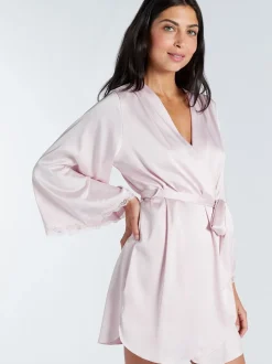 Roze - Boux Avenue Kaya Lace Trim Satin Robe
