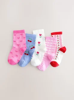 Roze - Cotton Rich Cherry Ankle Socks 5 Pack