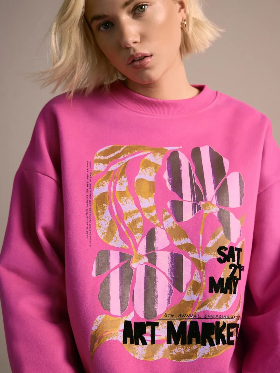 Roze - Cotton Rich Fruit Art Graphic Longsleeve Crewneck Sweatshirt