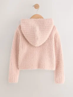 Roze - Donzige doorlopende rits hoodie (3-16jr)