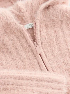 Roze - Donzige doorlopende rits hoodie (3-16jr)