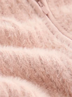 Roze - Donzige doorlopende rits hoodie (3-16jr)
