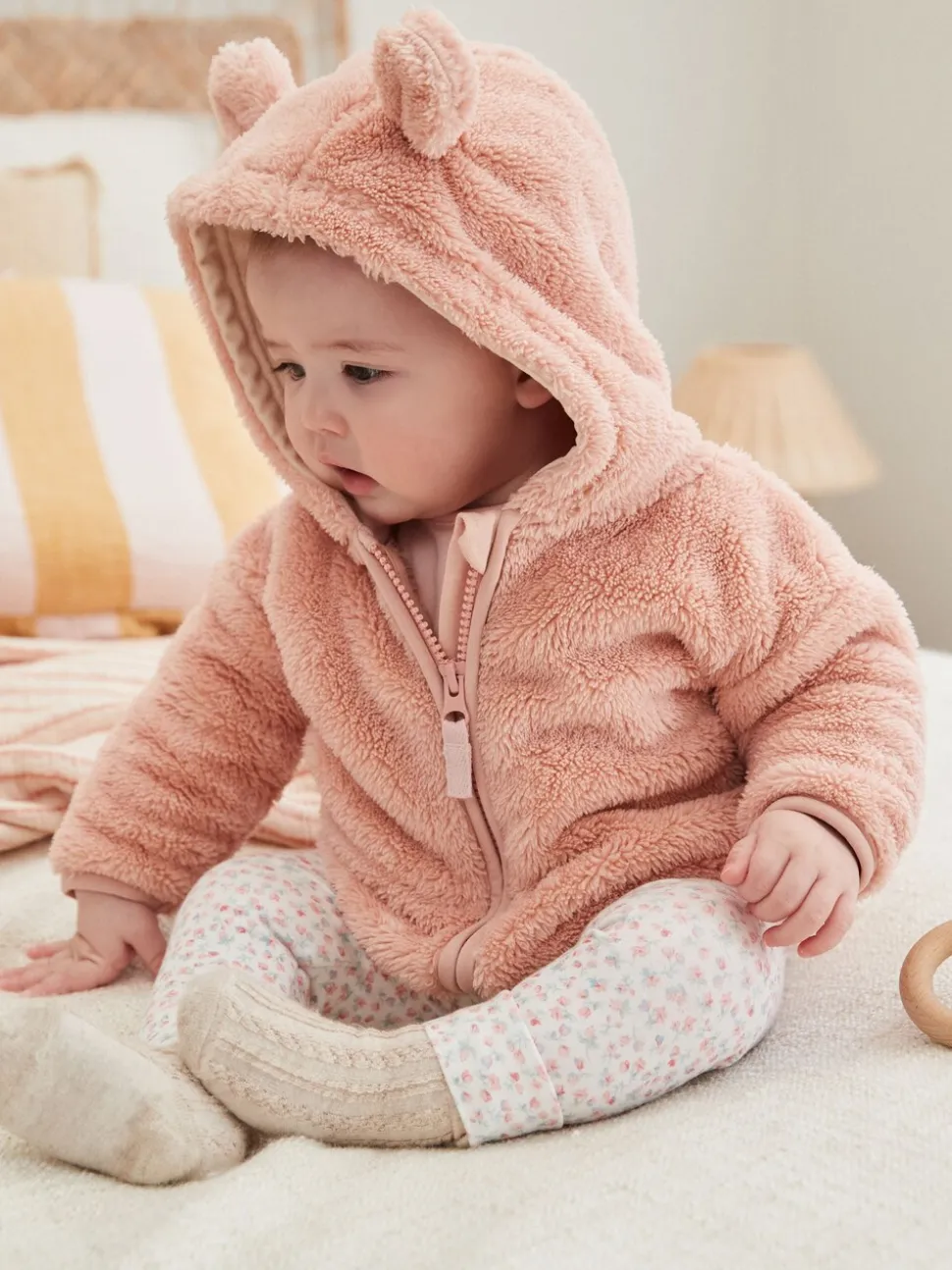 Roze - Fleece babyjack met capuchon (0mnd-2jr)