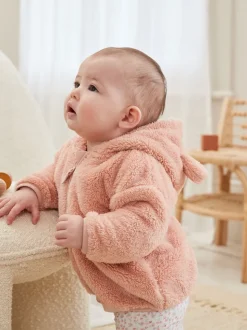 Roze - Fleece babyjack met capuchon (0mnd-2jr)