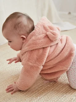 Roze - Fleece babyjack met capuchon (0mnd-2jr)