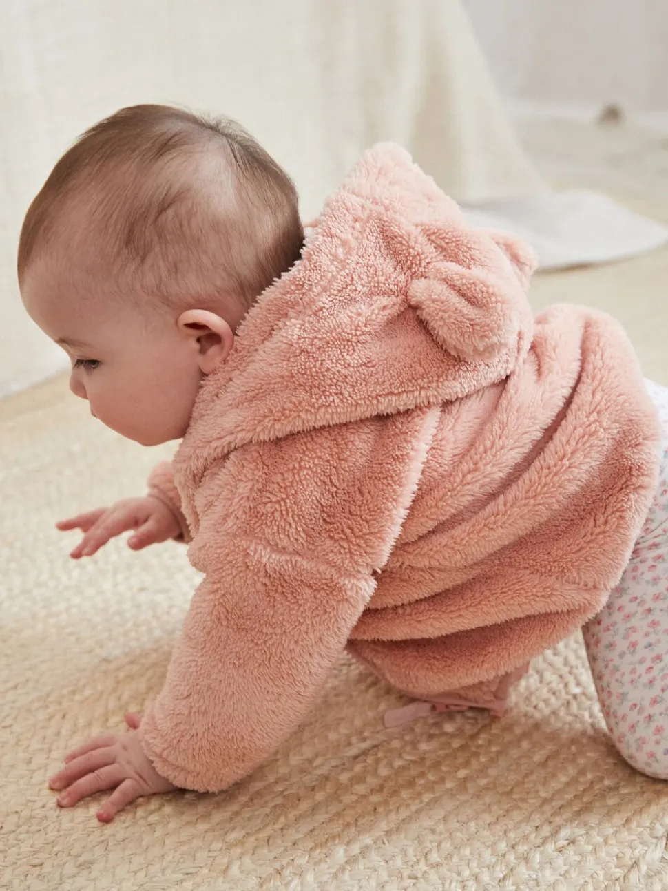 Roze - Fleece babyjack met capuchon (0mnd-2jr)