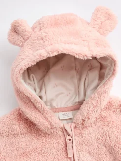 Roze - Fleece babyjack met capuchon (0mnd-2jr)