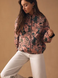 Roze - Floral Jacquard Bomber Jacket