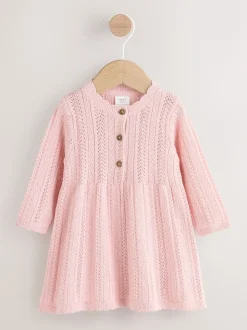 Roze - Gebreide babyjurk (0mnd-2jr)