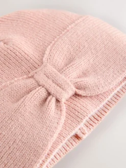 Roze - Gebreide babymuts met strik en tulband (0mnd-2jr)