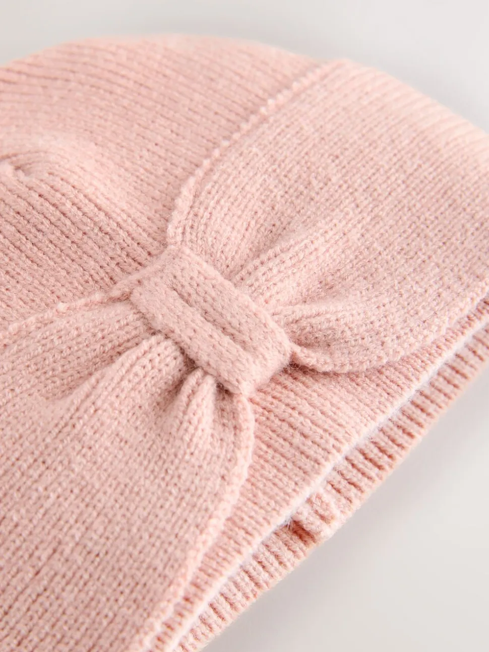 Roze - Gebreide babymuts met strik en tulband (0mnd-2jr)