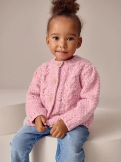 Roze - Grofgebreid gebobbeld vest (3 mnd-10 jr)
