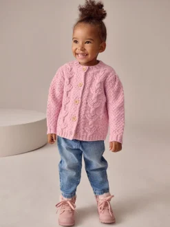Roze - Grofgebreid gebobbeld vest (3 mnd-10 jr)