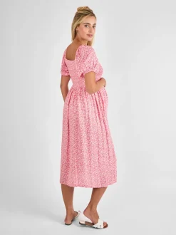 Roze - JoJo Maman Bébé gesmokte midi-zwangerschapsjurk met bloemenprint
