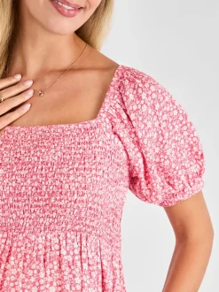 Roze - JoJo Maman Bébé gesmokte midi-zwangerschapsjurk met bloemenprint