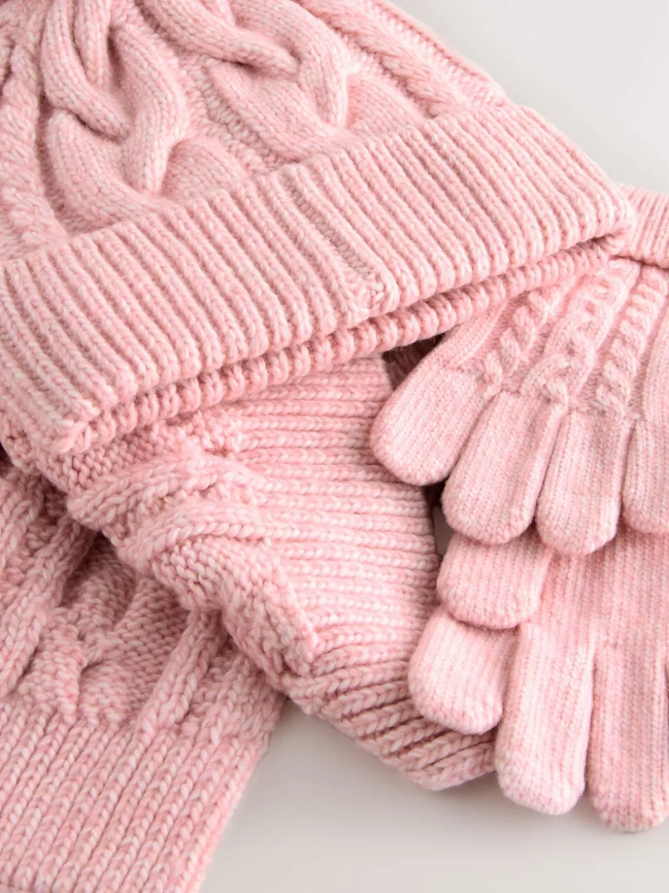 Roze - Kabelmuts, sjaal en handschoenenset (3-16jr)