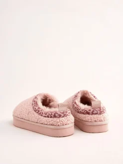 Roze - Lipsy EVA pantoffels met luipaardprint afwerking, borg en fluffy slip-on Klomp