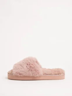 Roze - Lipsy pantoffels van imitatiebont met plateauzool voor nachtkleding