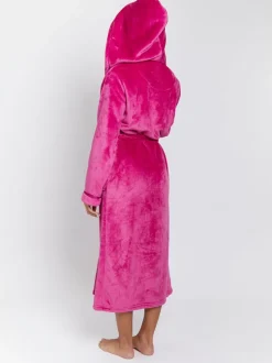 Roze - Loungeable Christmas Ribbon Trim Luxury Fleece Hooded Maxi Robe