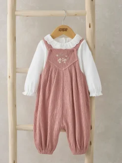 Roze - Mamas & Papas roze 100% katoen gekreukte bretelbroek en bodysuit set