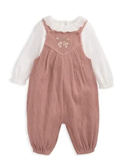 Roze - Mamas & Papas roze 100% katoen gekreukte bretelbroek en bodysuit set