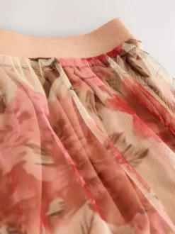 Roze - Maxirok van mesh met ruches
