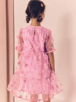 Roze - Mesh bloemen pailletten feestelijke jurkjes (3-16jaar)