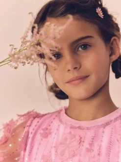 Roze - Mesh bloemen pailletten feestelijke jurkjes (3-16jaar)