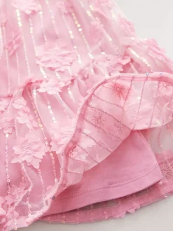 Roze - Mesh bloemen pailletten feestelijke jurkjes (3-16jaar)
