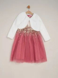 Roze - Miss Waterfall Sequin Dress and Faux Fur Bolero Set