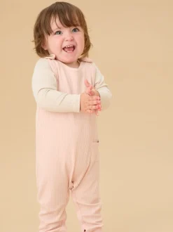 Roze - MORI Ribbed Romper Dungarees